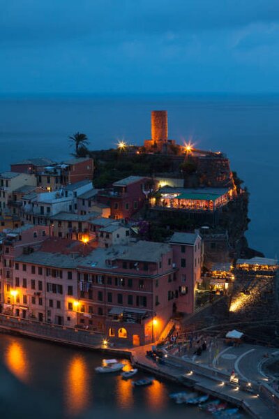 Photography Vernazza village lights; Cinque Terre, Its;y, liquid-studios