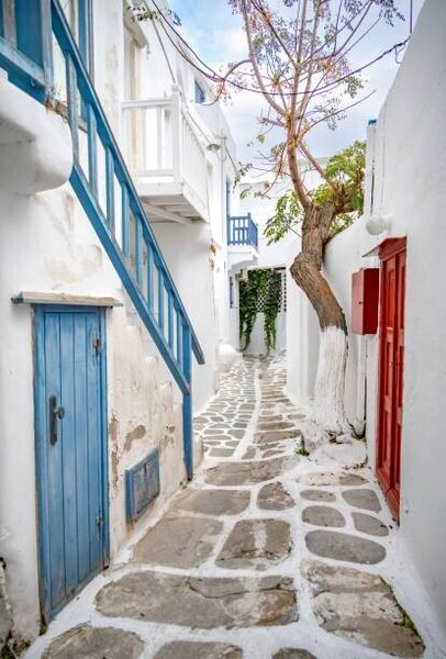 Photography Small alley with white Cycladic houses, imageBROKER/Mara Brandl