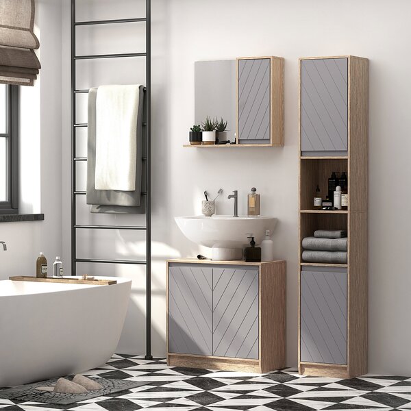 HOMCOM Under Sink Storage Cabinet Floor Standing Cupboard w/ Adjustable Shelf Bathroom Cabinet 2 Doors Versatile Style Grey Aosom UK