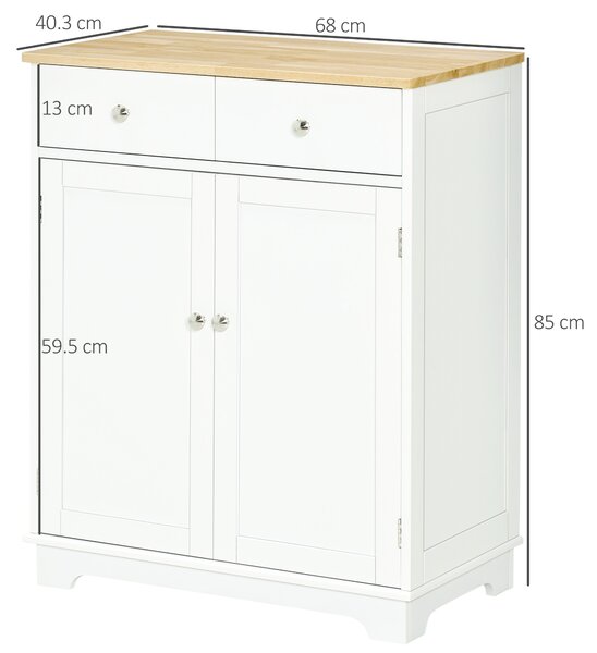 HOMCOM Kitchen Floor Cabinet Side Storage Cupboard Multi-use Sideboard Table with Solid Wood Top, Adjustable Shelf Drawer for Dining Living Room