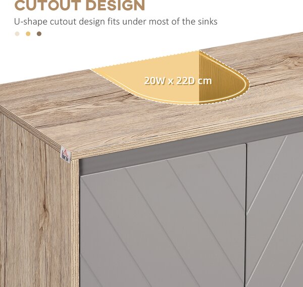 HOMCOM Under Sink Storage Cabinet Floor Standing Cupboard w/ Adjustable Shelf Bathroom Cabinet 2 Doors Versatile Style Grey Aosom UK