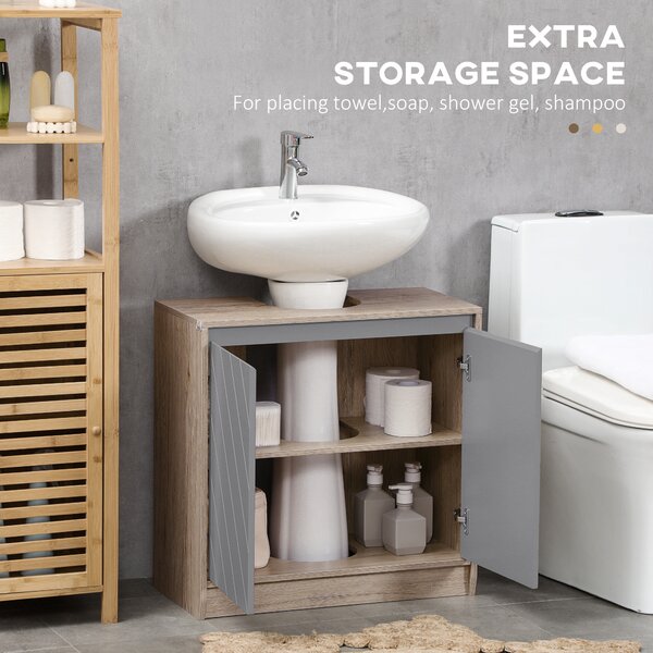 HOMCOM Under Sink Storage Cabinet Floor Standing Cupboard w/ Adjustable Shelf Bathroom Cabinet 2 Doors Versatile Style Grey Aosom UK