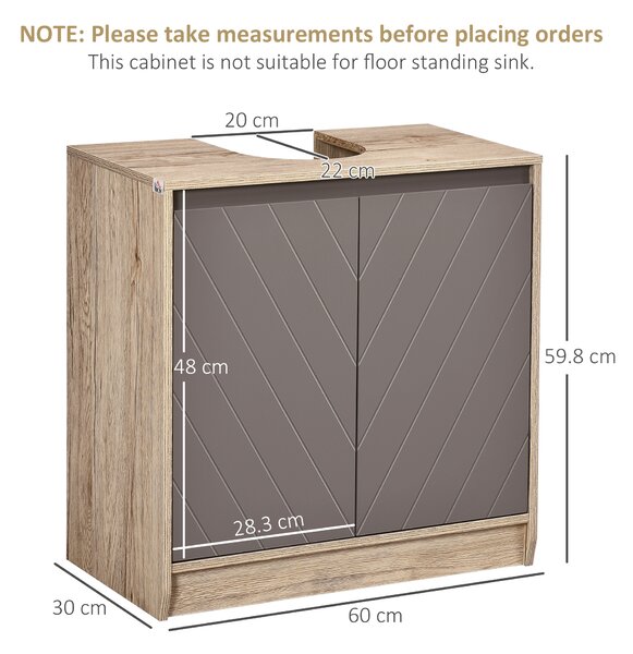 HOMCOM Under Sink Storage Cabinet Floor Standing Cupboard w/ Adjustable Shelf Bathroom Cabinet 2 Doors Versatile Style Grey Aosom UK
