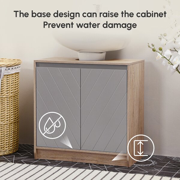 HOMCOM Under Sink Storage Cabinet Floor Standing Cupboard w/ Adjustable Shelf Bathroom Cabinet 2 Doors Versatile Style Grey Aosom UK