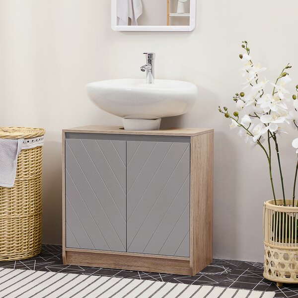 HOMCOM Under Sink Storage Cabinet Floor Standing Cupboard w/ Adjustable Shelf Bathroom Cabinet 2 Doors Versatile Style Grey Aosom UK