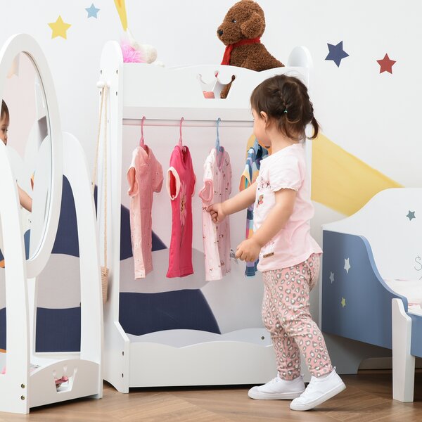 HOMCOM Kids Wood Clothes Rack Hall Tree with Storage Shelves Children Garment Rack Freestanding Wardrobe for 3-8 Years Toddler, White Aosom UK