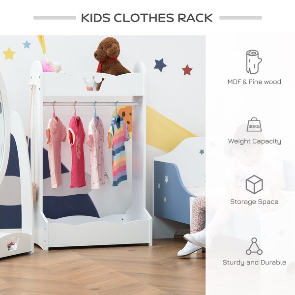 HOMCOM Kids Wood Clothes Rack Hall Tree with Storage Shelves Children Garment Rack Freestanding Wardrobe for 3-8 Years Toddler, White Aosom UK
