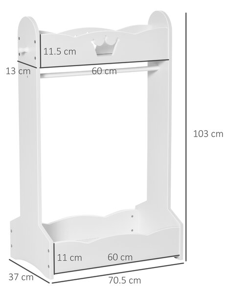 HOMCOM Kids Wood Clothes Rack Hall Tree with Storage Shelves Children Garment Rack Freestanding Wardrobe for 3-8 Years Toddler, White Aosom UK