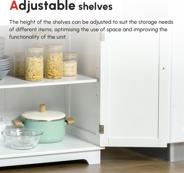 HOMCOM Kitchen Floor Cabinet Side Storage Cupboard Multi-use Sideboard Table with Solid Wood Top, Adjustable Shelf Drawer for Dining Living Room