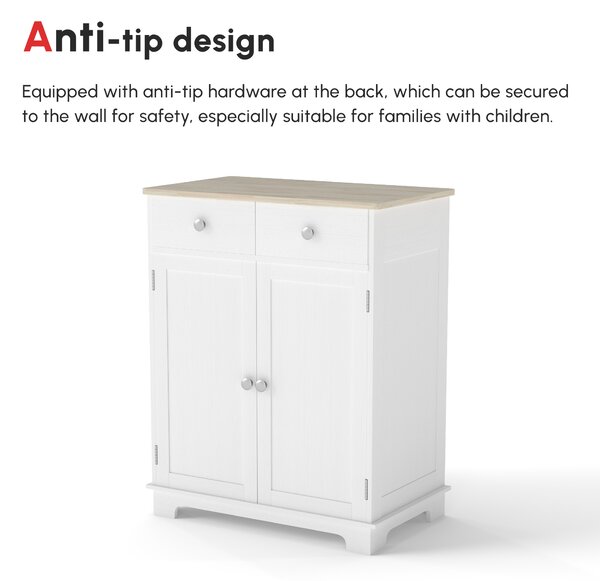 HOMCOM Kitchen Floor Cabinet Side Storage Cupboard Multi-use Sideboard Table with Solid Wood Top, Adjustable Shelf Drawer for Dining Living Room