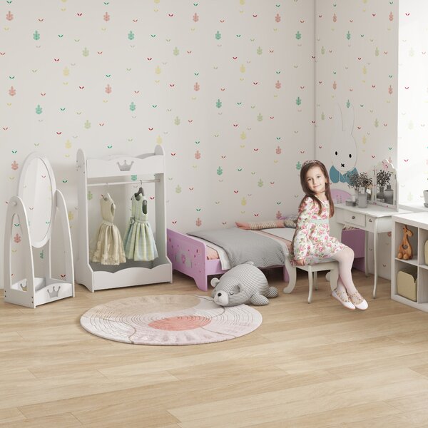HOMCOM Kids Wood Clothes Rack Hall Tree with Storage Shelves Children Garment Rack Freestanding Wardrobe for 3-8 Years Toddler, White Aosom UK