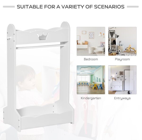 HOMCOM Kids Wood Clothes Rack Hall Tree with Storage Shelves Children Garment Rack Freestanding Wardrobe for 3-8 Years Toddler, White Aosom UK