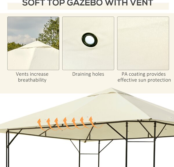 Outsunny 3x3m Garden Gazebo, Metal Frame, Water-resistant PE Canopy, Ideal for Parties & BBQs, Cream Aosom UK
