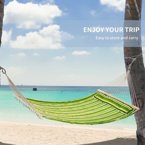 Outsunny Striped Hammock with Pillow, Outdoor Garden Camping Swing Bed, 188L x 140W cm, Blue and White Stripe Aosom UK