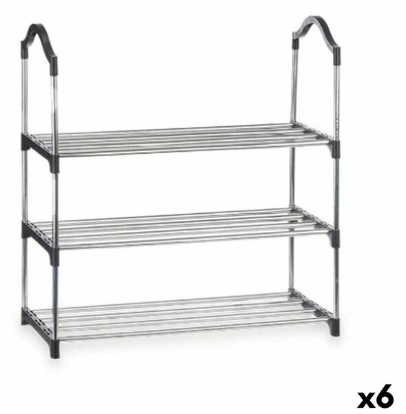 Shoe Rack 3 Shelves Silver 58 x 26 x 58 cm Black Metal (6 Units)