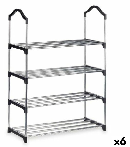 Shoe Rack 4 Shelves 76 x 26 x 58 cm Silver Black Metal (6 Units)