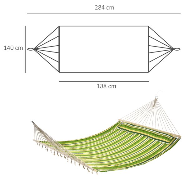 Outsunny Striped Hammock with Pillow, Outdoor Garden Camping Swing Bed, 188L x 140W cm, Blue and White Stripe Aosom UK