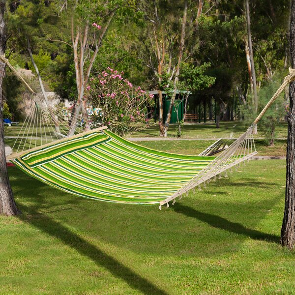 Outsunny Striped Hammock with Pillow, Outdoor Garden Camping Swing Bed, 188L x 140W cm, Blue and White Stripe Aosom UK