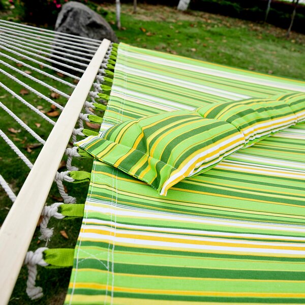 Outsunny Striped Hammock with Pillow, Outdoor Garden Camping Swing Bed, 188L x 140W cm, Blue and White Stripe Aosom UK