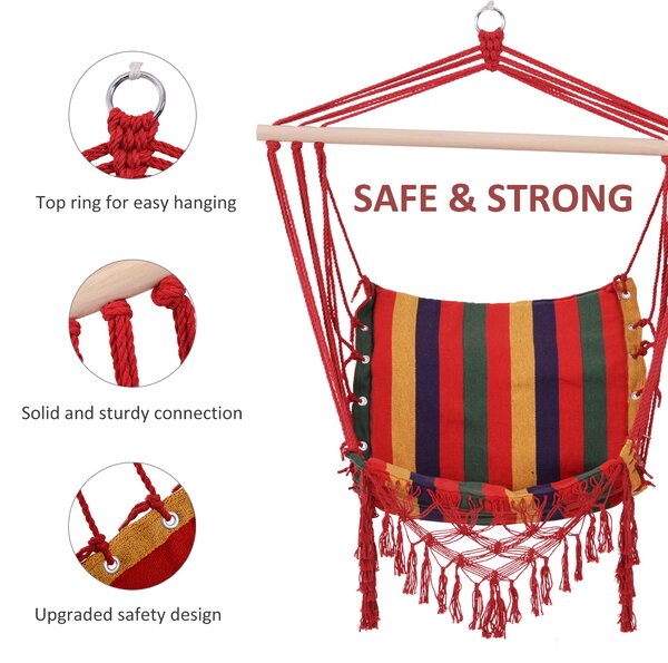 Outsunny Hammock Chair Swing Colourful Striped Tree Hanging Seat Porch Indoor Outdoor Fabric Garden Furniture Aosom UK
