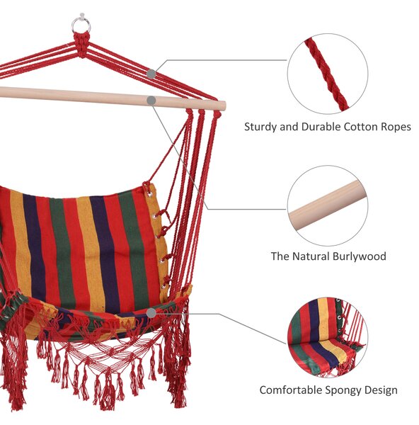 Outsunny Hammock Chair Swing Colourful Striped Tree Hanging Seat Porch Indoor Outdoor Fabric Garden Furniture Aosom UK
