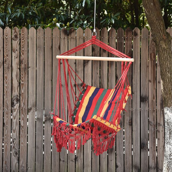 Outsunny Hammock Chair Swing Colourful Striped Tree Hanging Seat Porch Indoor Outdoor Fabric Garden Furniture Aosom UK
