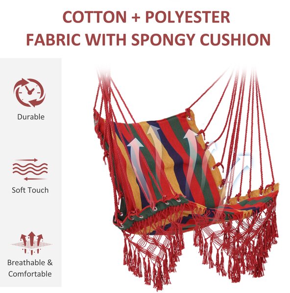 Outsunny Hammock Chair Swing Colourful Striped Tree Hanging Seat Porch Indoor Outdoor Fabric Garden Furniture Aosom UK