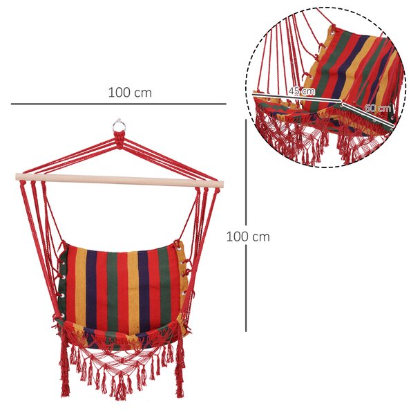 Outsunny Hammock Chair Swing Colourful Striped Tree Hanging Seat Porch Indoor Outdoor Fabric Garden Furniture Aosom UK