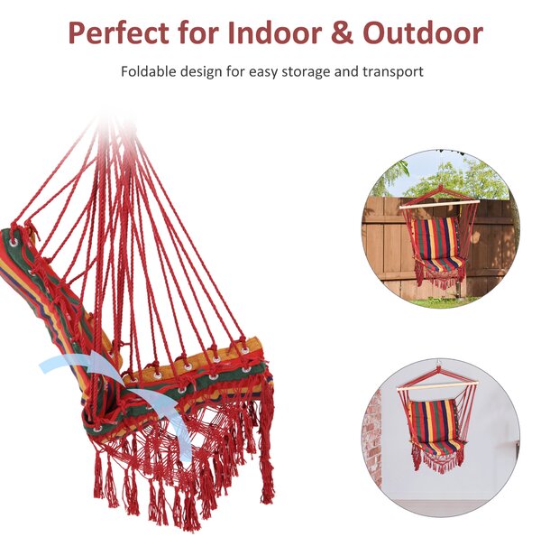 Outsunny Hammock Chair Swing Colourful Striped Tree Hanging Seat Porch Indoor Outdoor Fabric Garden Furniture Aosom UK