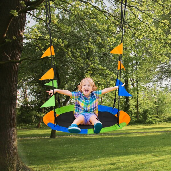 Outsunny Kids' Tree Swing: Adjustable Rope & Waterproof Seat on Steel Frame for Backyard Play, Green Aosom UK