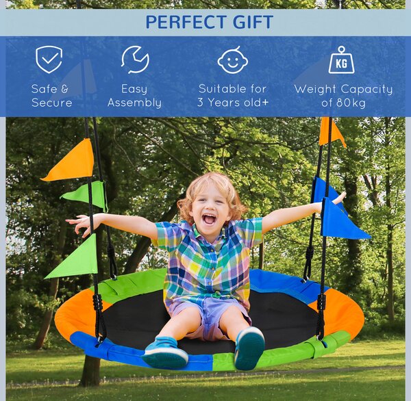 Outsunny Kids' Tree Swing: Adjustable Rope & Waterproof Seat on Steel Frame for Backyard Play, Green Aosom UK
