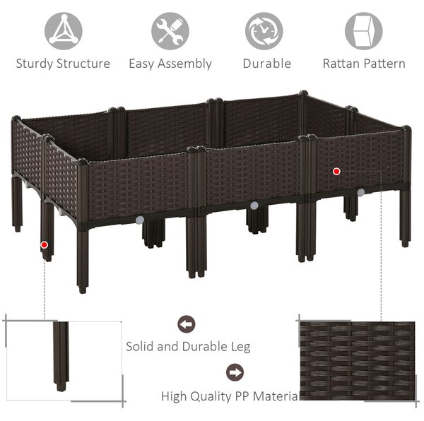 Outsunny Set of 6 Raised Planter Box for Patios, Decks & Condos, Thick Plastic, 40L x 40W x 44H cm, Brown Aosom UK
