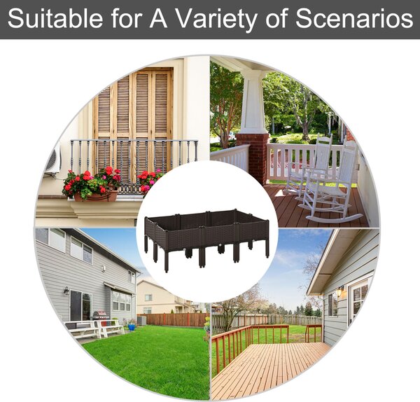 Outsunny Set of 6 Raised Planter Box for Patios, Decks & Condos, Thick Plastic, 40L x 40W x 44H cm, Brown Aosom UK