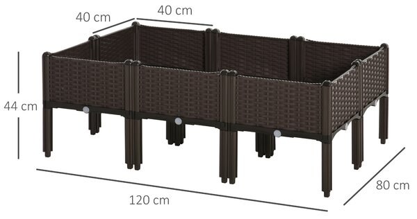 Outsunny Set of 6 Raised Planter Box for Patios, Decks & Condos, Thick Plastic, 40L x 40W x 44H cm, Brown Aosom UK