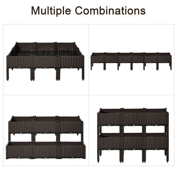 Outsunny Set of 6 Raised Planter Box for Patios, Decks & Condos, Thick Plastic, 40L x 40W x 44H cm, Brown Aosom UK