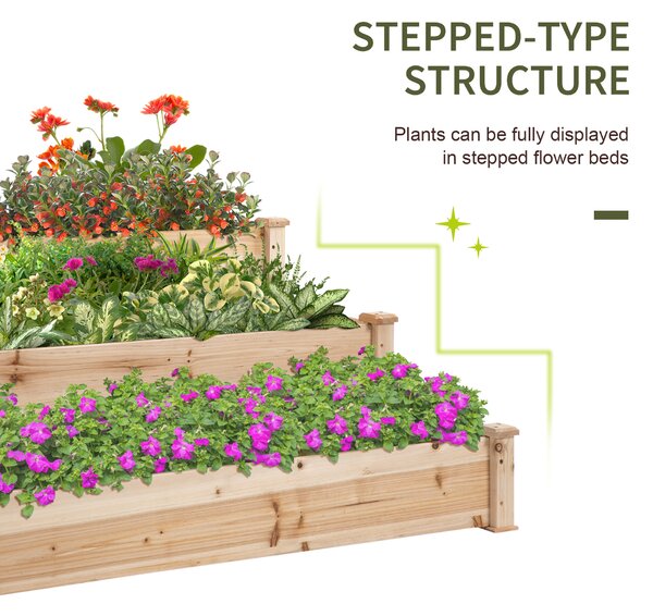 Outsunny Wooden Raised Garden Bed 3-Tier Planter Kit Elevated Planter Box Stand for Yard & Patio 124 x 124 x 56 cm