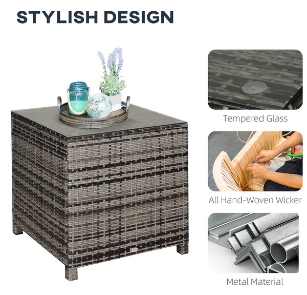Outsunny Rattan Side Table Garden Furniture Patio Frame Tempered Glass New (Grey)