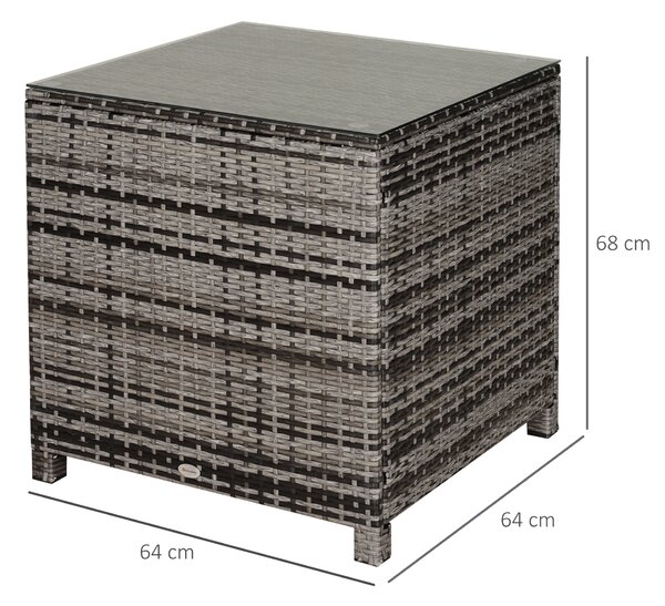 Outsunny Rattan Side Table Garden Furniture Patio Frame Tempered Glass New (Grey)