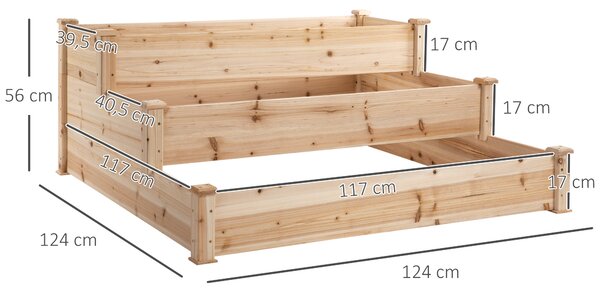 Outsunny Wooden Raised Garden Bed 3-Tier Planter Kit Elevated Planter Box Stand for Yard & Patio 124 x 124 x 56 cm