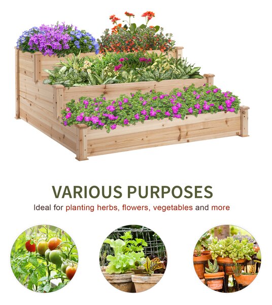 Outsunny Wooden Raised Garden Bed 3-Tier Planter Kit Elevated Planter Box Stand for Yard & Patio 124 x 124 x 56 cm