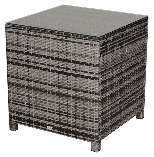 Outsunny Rattan Side Table Garden Furniture Patio Frame Tempered Glass New (Grey)