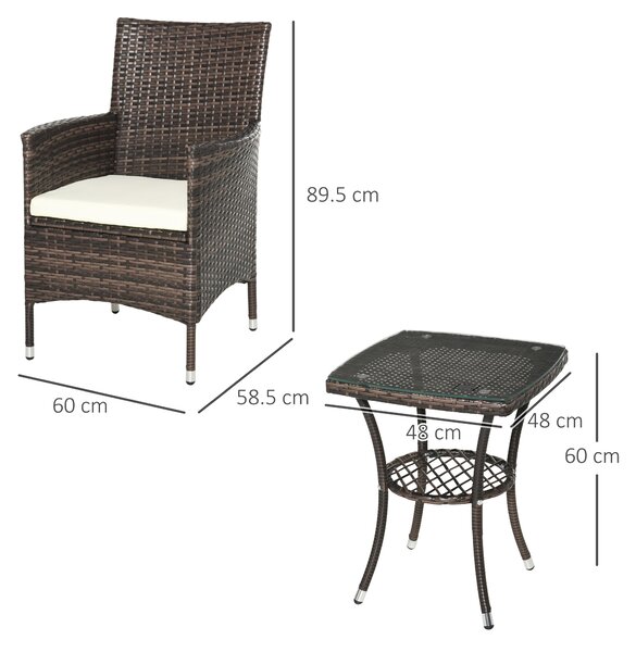 Outsunny 2 Seater Rattan Bistro Set Waterproof Rattan Furniture Bistro Set 3 PCs with Weave Companion Chair & Table Set - Brown Aosom UK
