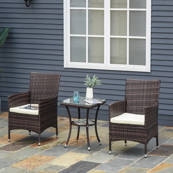 Outsunny 2 Seater Rattan Bistro Set Waterproof Rattan Furniture Bistro Set 3 PCs with Weave Companion Chair & Table Set - Brown Aosom UK
