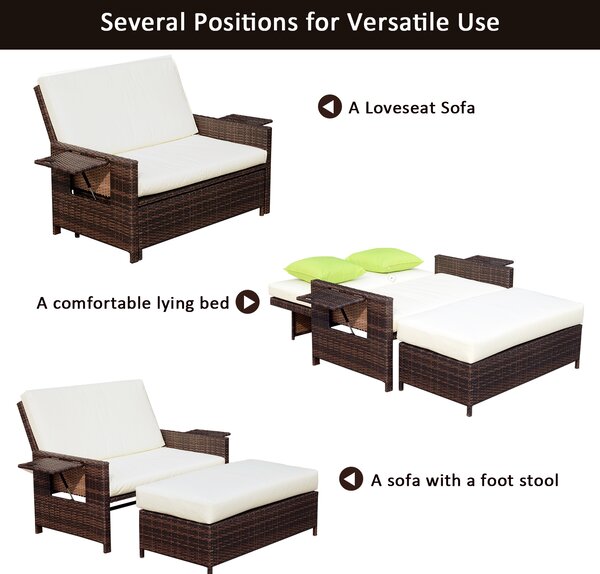 Outsunny 2 Seater Assembled Garden Patio Outdoor Rattan Furniture Sofa Sun Lounger Daybed with Fire Retardant Sponge - Brown Aosom UK
