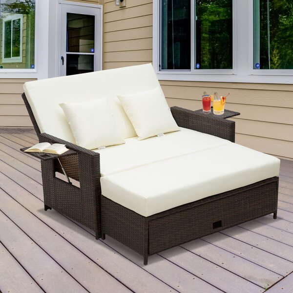 Outsunny 2 Seater Assembled Garden Patio Outdoor Rattan Furniture Sofa Sun Lounger Daybed with Fire Retardant Sponge - Brown Aosom UK