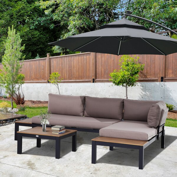Outsunny 3-Piece Aluminium Frame Outdoor Garden Furniture Set Mixed Grey