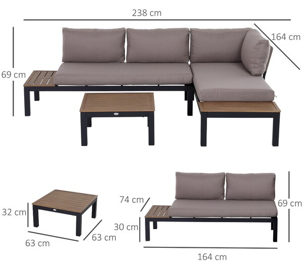 Outsunny 3-Piece Aluminium Frame Outdoor Garden Furniture Set Mixed Grey