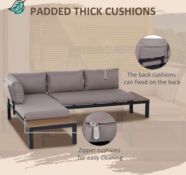 Outsunny 3-Piece Aluminium Frame Outdoor Garden Furniture Set Mixed Grey