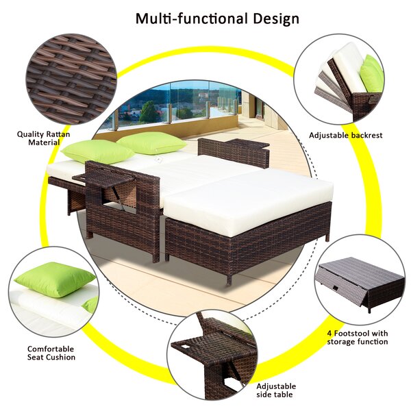 Outsunny 2 Seater Assembled Garden Patio Outdoor Rattan Furniture Sofa Sun Lounger Daybed with Fire Retardant Sponge - Brown Aosom UK
