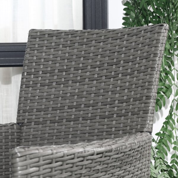 Outsunny Rattan Bistro Set, 2 Seater Outdoor Chair Table Set, Garden Furniture, Waterproof, Washable Cushions, Grey Aosom UK